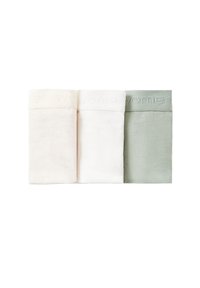 Tre paia di calze: rosa chiaro, bianco e verde salvia. Materiale in cotone morbido con una superficie liscia e polsini elasticizzati. Marchio discreto sui polsini.