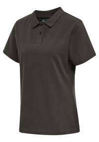 Donkergroene poloshirt van een katoenmix, met een klassieke kraag, drie knopen aan de sluiting en korte mouwen.