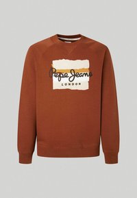 Felpa a maniche lunghe color ruggine con polsini e orlo a coste, con logo "Pepe Jeans London" e design rettangolare sovrapposto sul petto.