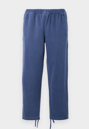 Blauwe katoenen sportbroek met een elastische tailleband, trekkoorddetail aan de onderkant en een relaxte pasvorm. Sterke textuur, recht gesneden ontwerp.