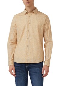 Overhemd met lange mouwen en knopen in lichtgele stof, met een klein wit bloemmotief, voorzien van een klassieke kraag en een rechte zoom.