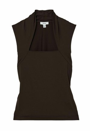Reiss, REGULAR FIT - HARRI SQUARE-NECK RUCHED SLEEVELESS TOP . - Top - chocolate brown