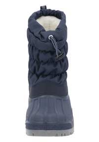 Stivali invernali isolati di colore blu navy con parte superiore imbottita, suola in gomma testurizzata, chiusura con cordoncino e fodera interna morbida per il calore.