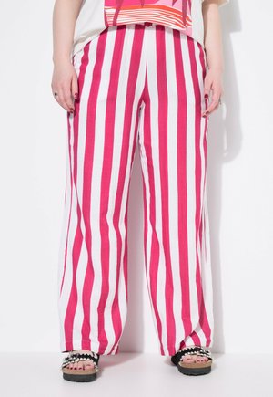 Gestreepte wijde broek met afwisselend gedurfde roze en witte strepen, gemaakt van lichtgewicht stof, met een relaxte pasvorm en een elastische taille.