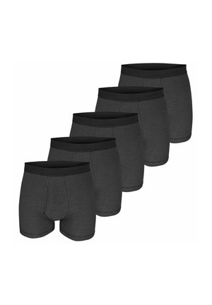Five pairs of black boxer briefs with a textured finish, featuring a soft elastic waistband and no visible logos or patterns.