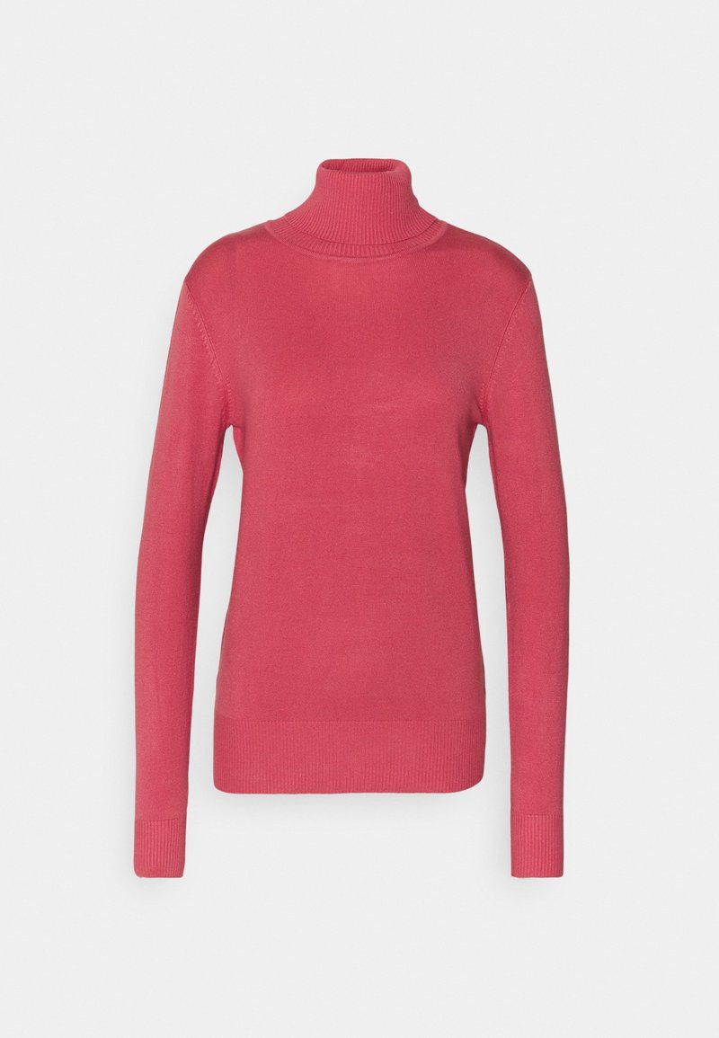 Tajt polotröja i stark rosa. Slät stickad textur, smala ärmar och ribbade manschetter och nederkant. Inga synliga mönster.