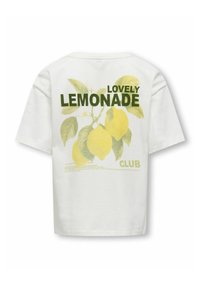 Wit katoenen T-shirt met een lemonafbeelding en de tekst "LOVELY LEMONADE CLUB" in groen en geel. Korte mouwen en een ronde hals.