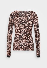 T-shirt à manches longues en tissu lisse et extensible avec un imprimé léopard dans des tons de rose et de noir. Accents noirs aux poignets.