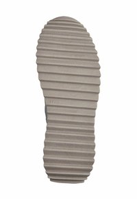 Semelle de chaussure en caoutchouc grise avec un motif texturé et rainuré. Taille marquée "37" sur le côté. Fini lisse et forme ovale.