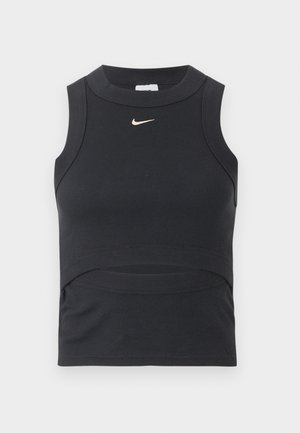 Μαύρο αμάνικο cropped αθλητικό τοπ με ριμπ υφή και λευκό λογότυπο Nike swoosh στο στήθος.