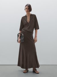 Massimo Dutti LONG FLARED - A-line skirt - mottled dark brown