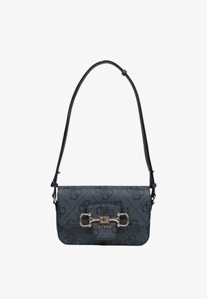Sac à bandoulière Guess noir avec monogramme à motifs, détail boucle ton or et sangle réglable.