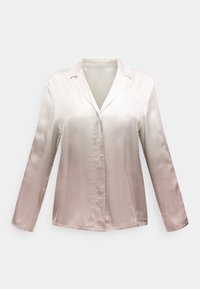 Μπλούζα από σατέν με μακριά μανίκια και διαβάθμιση χρώματος από λευκό στην κορυφή σε ανοιχτό μπεζ στο κάτω μέρος, με γιακά και κρυφά κουμπιά μπροστά.