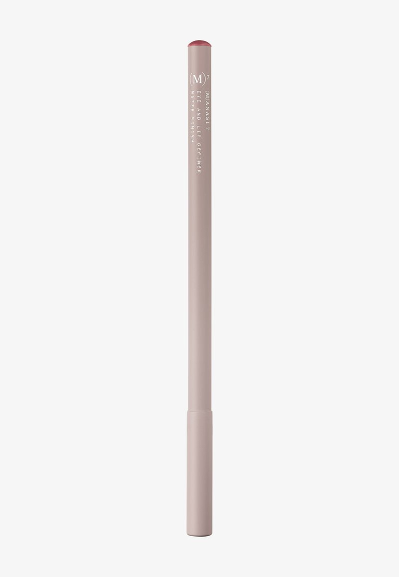 Crayon yeux mat mauve au design cylindrique élégant. Texture douce et pointe arrondie. L'étiquette présente un texte blanc minimaliste.