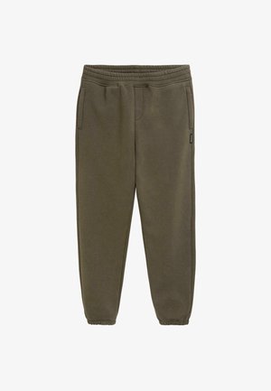 Olive krāsas sporta bikses ar mīkstu flīsa tekstūru, elastīgu jostasvietu un apkakli. Iespējotas divas sānu kabatas un neliels logo etiķete.