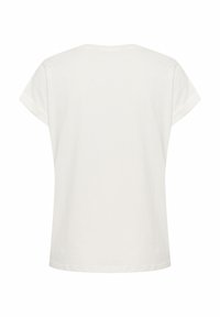 T-shirt blanc à manches courtes avec un col rond. Fabriqué en tissu doux, avec une texture lisse et un design simple, sans ornements.