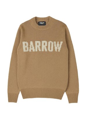 Maglione beige a maglia con scollatura rotonda e polsini a coste. Il davanti presenta la scritta "BARROW" in grandi lettere bianche a contrasto.