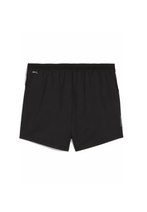 Pantalones cortos deportivos negros con una cinturilla elástica, hechos de un material que absorbe la humedad. Presenta un pequeño logo y un patrón sutil en el costado.