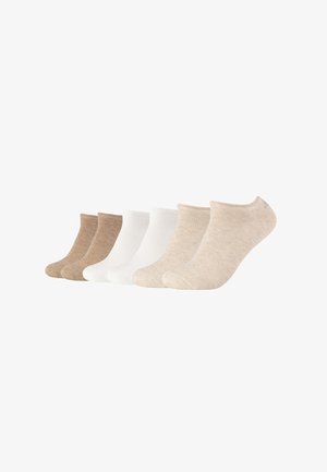 Sechser-Set Knöchelsocken in Beige- und Weißtönen, mit weicher Textur und elastischen Bündchen; glatter Strick mit minimalen Mustern.