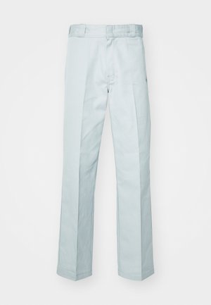 Hellblaue Baumwollhose mit geradem Bein, ausgestattet mit dezenten Falten und einer glatten Textur, abgeschlossen mit einem Standardbund.