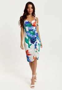 Liquorish FLORAL PRINT WHITE BASED WITH RUCHED DETAIL - Day dress - multi coloured