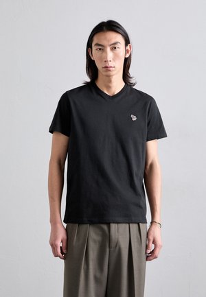 V NECK ZEBRA - T-shirt basique - black