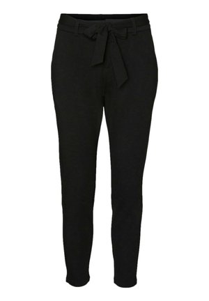Pantaloni neri realizzati in morbido tessuto, con una vestibilità comoda, vita con coulisse e gambe affusolate per una silhouette snella.