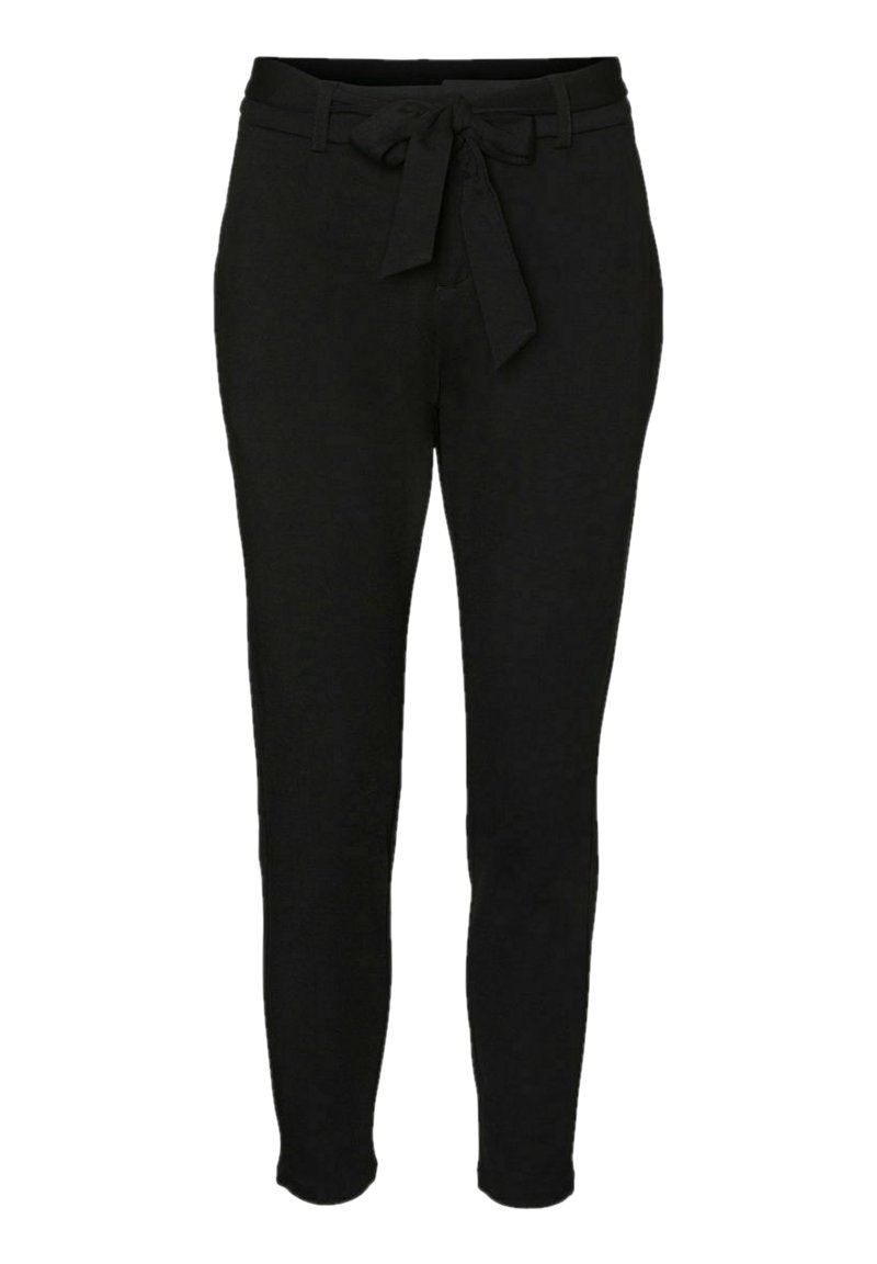 Svarta byxor i mjukt tyg, med en avslappnad passform, dragsko i midjan och smalnande ben för en strömlinjeformad silhuett.