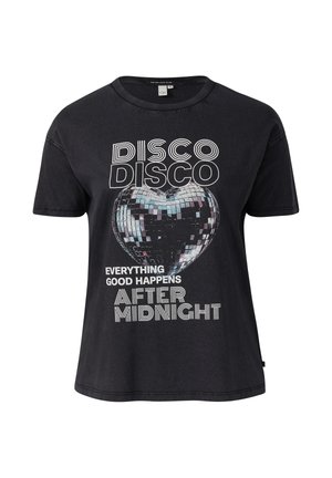 Czarna bawełniana koszulka z krótkim rękawem z grafiką w kształcie serca przedstawiającą dyskotekową kulę i białym napisem: "DISCO DISCO WSZYSTKO DOBRE DZIEJE SIĘ PO PÓŁNOCY."