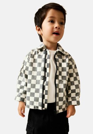 Next, REGULAR FIT - LONG SLEEVE ZIP THROUGH - Denimová bunda - grey/white checkerboard