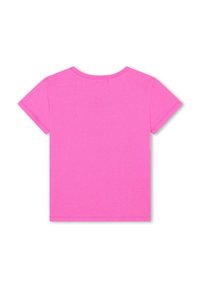 T-shirt rose court en coton. Avec des manches courtes et un col rond. Design simple sans motifs ni accents visibles.