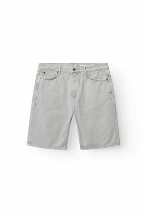 Light gray denim shorts with a regular fit, five pockets, and a button closure. Features subtle fading and topstitch details.