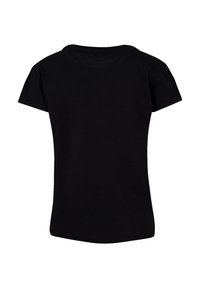 Black cotton t-shirt with short sleeves, a round neckline, and a straight cut. Smooth texture, no patterns or designs visible.
