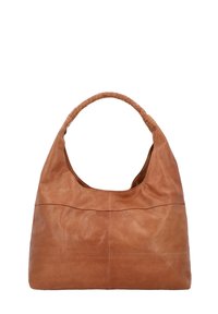 Brun læder hobo taske med en flettet håndtag, glat tekstur og en afrundet top. Designet inkluderer subtile syninger for ekstra detaljer.