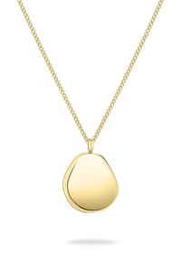 Collana con pendente in oro dalla forma liscia e irregolare, appesa a una delicata catena con chiusura sicura. Finitura lucida con superficie riflettente.