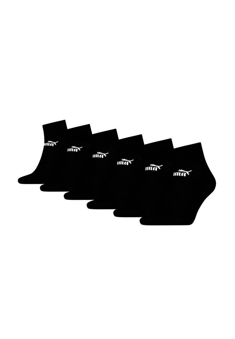 Fünferpack schwarze Knöchelsocken aus Baumwollmischung, mit einem weißen Puma-Logo an der Seite, glatter Textur und standardmäßiger Sockenform.