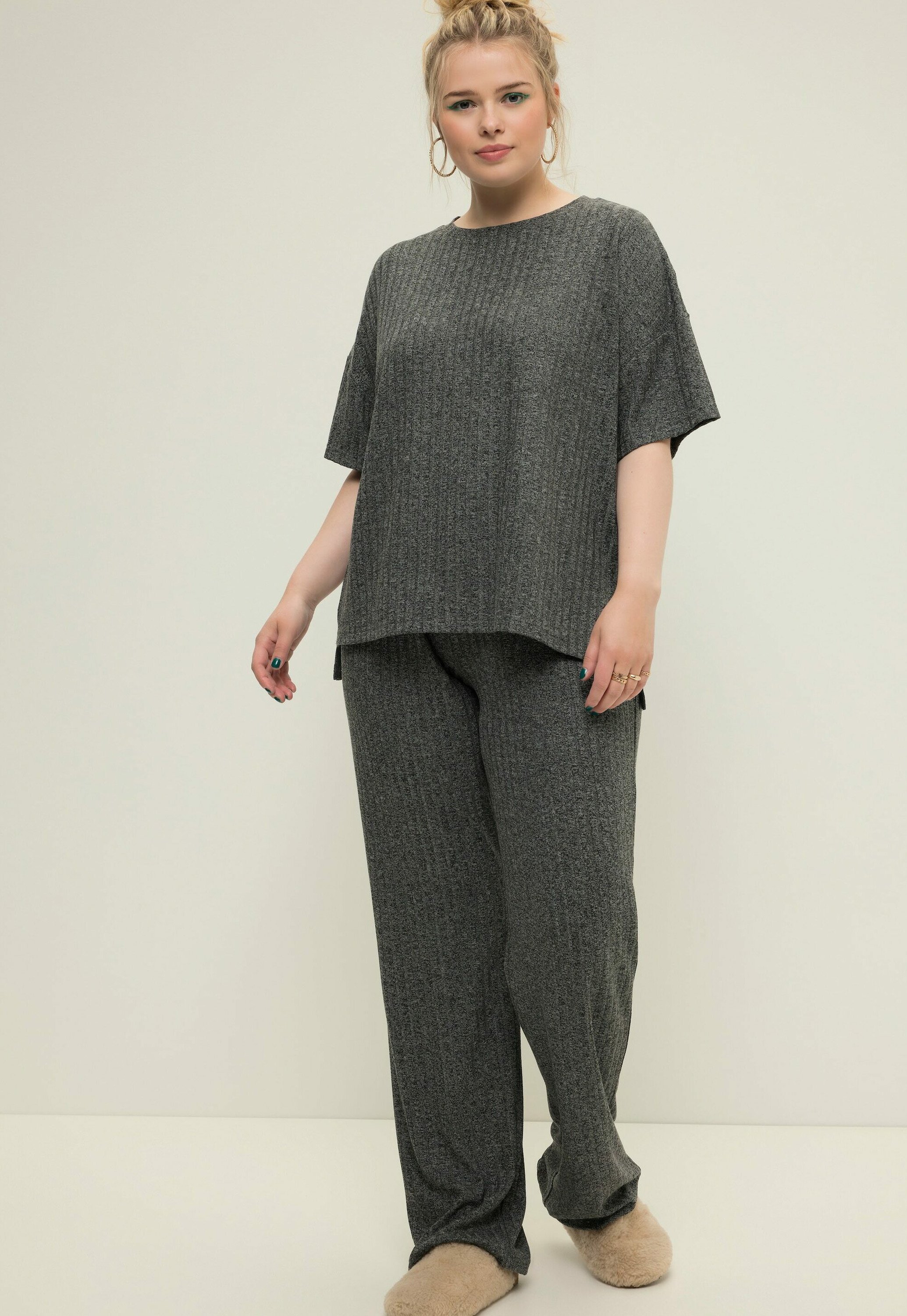 Bresdk Schlafanzug Damen Lang Baumwolle - V-Ausschnitt Pyjama Set Mit Knopfleiste | Winter Nachtwäsche Zweiteiler