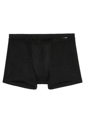 Schwarze Boxershorts aus weichem Stoff, mit einer engen Passform, elastischem Bund und minimalen Nähten für Komfort und Unterstützung.