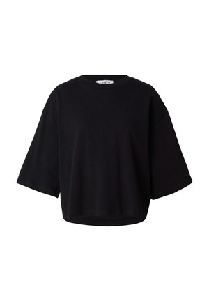 Zwart oversized T-shirt met korte mouwen, ronde hals, losse pasvorm en verlaagde schouders.