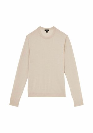 Šviesiai pilkas ilgomis rankovėmis megztinis su apvalia iškirpte. Pagamintas iš minkštos medžiagos, turi įribotas rankovių ir apačios dalis. Minimalistinis dizainas, be raštų.