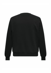 Sweat-shirt noir à manches longues avec col rond, poignets et ourlet côtelés, montré de dos sur fond blanc.