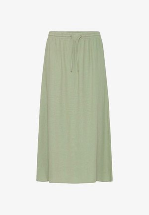 Falda midi de color verde claro con cintura elástica y cordón, confeccionada en tela suave y fluida.