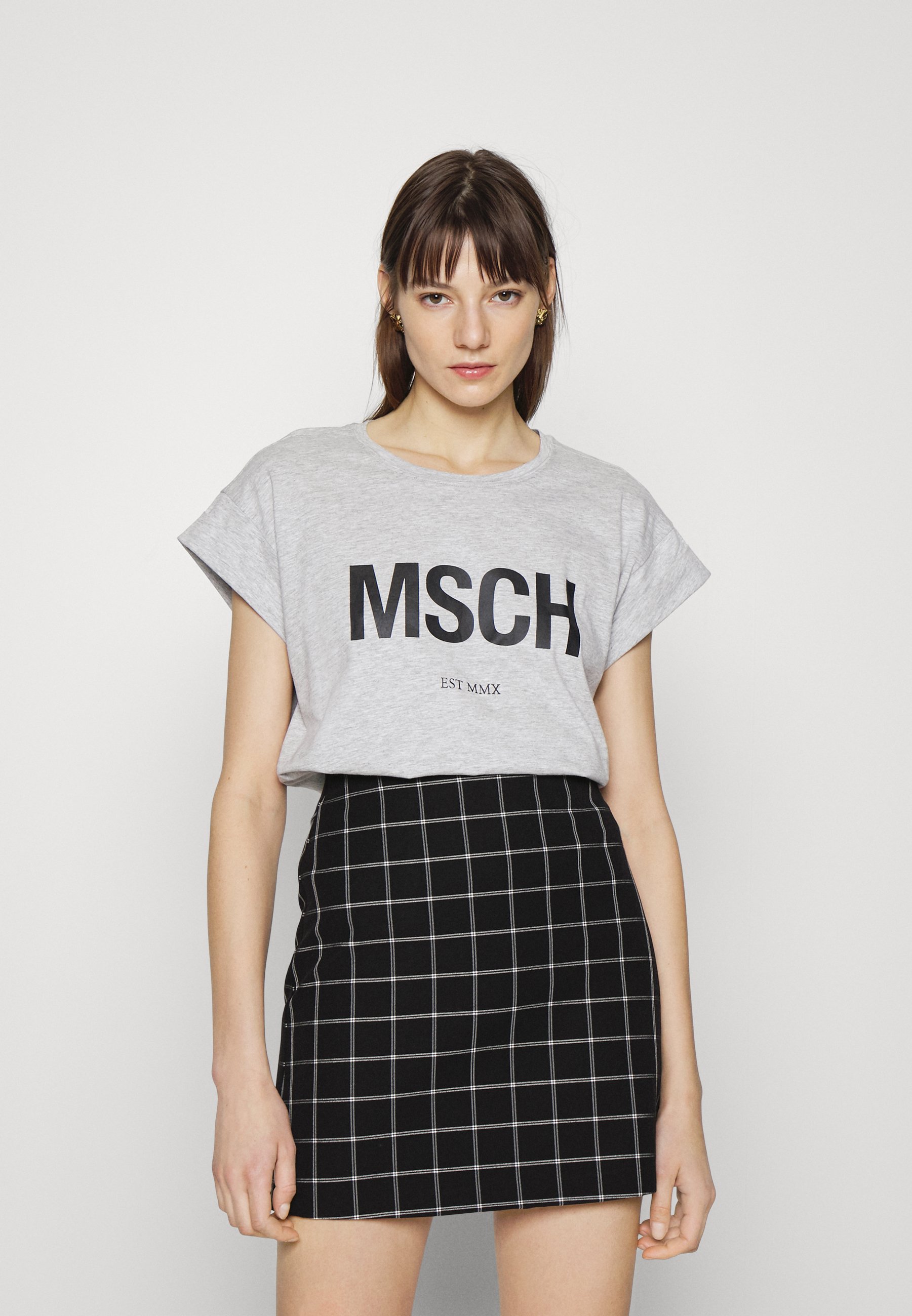 MSCH Copenhagen ALVA - T-Shirt print - light grey melange/black 