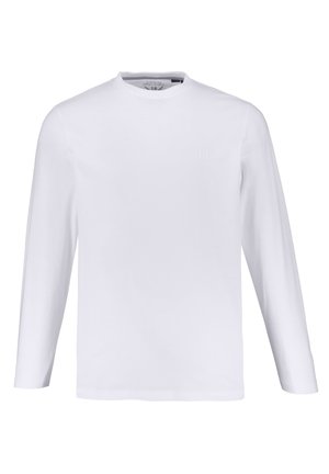 Langearmige witte shirt, gemaakt van glad katoen, met een ronde hals en een subtiele embossing-logo op de borst. Geen patronen of accenten.