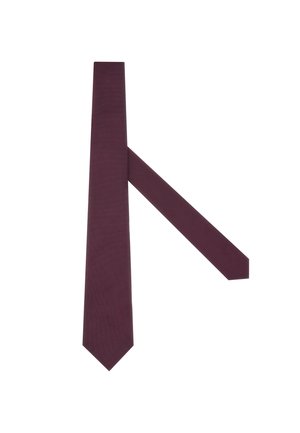 Cravate bordeaux avec un motif texturé, se rétrécissant vers une pointe. Fabriquée en tissu tissé, elle présente un design classique pour les occasions formelles.
