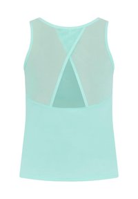 Licht mintgroene tanktop met een mesh achterkant en een X-vormige uitsnijding voor extra ventilatie. Smakkelijke stof met een aansluitend ontwerp.