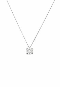 Zilveren ketting met een fijne schakelkettinkje en een ronde, heldere edelsteen hanger, met een minimalistisch ontwerp en gepolijste textuur.