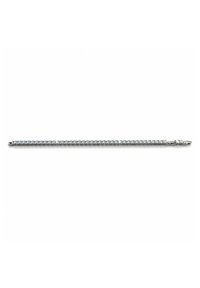 Bracciale in tono argento caratterizzato da una fila di piccole pietre chiare tonde, incastonate in un bracciale flessibile, con un fermo sicuro su un'estremità.