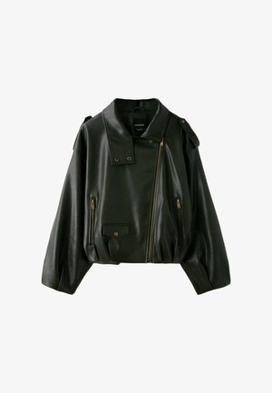 Stradivarius, Veste en similicuir - mottled green