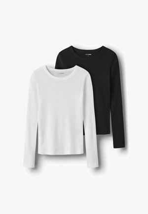 Dolgi rokavi v črni in beli barvi, z okroglim izrezom, rebrasto teksturo in ravnim robom. Vsaka ima preprost, klasičen dizajn.